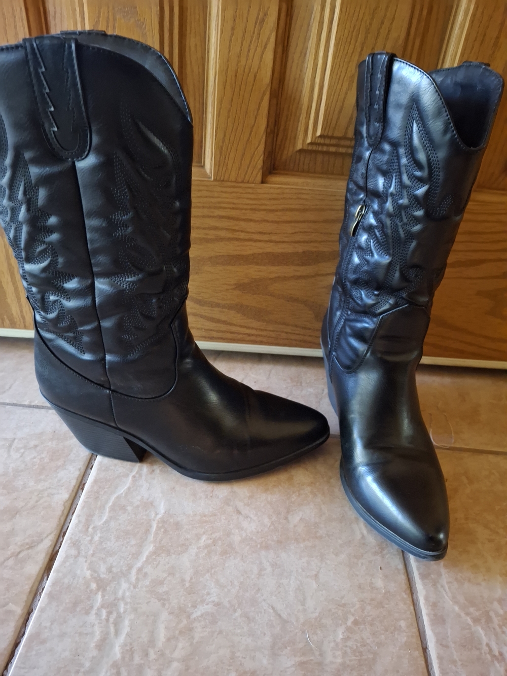 Women's Black Western Cowboy  Heeled Boots